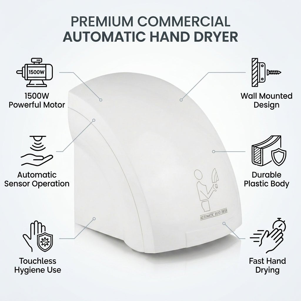 Automatic Hand Dryer 1500W | Wall Mounted Electric Hand Dryer with Plastic Body for Washroom Use - Little Hygiene
