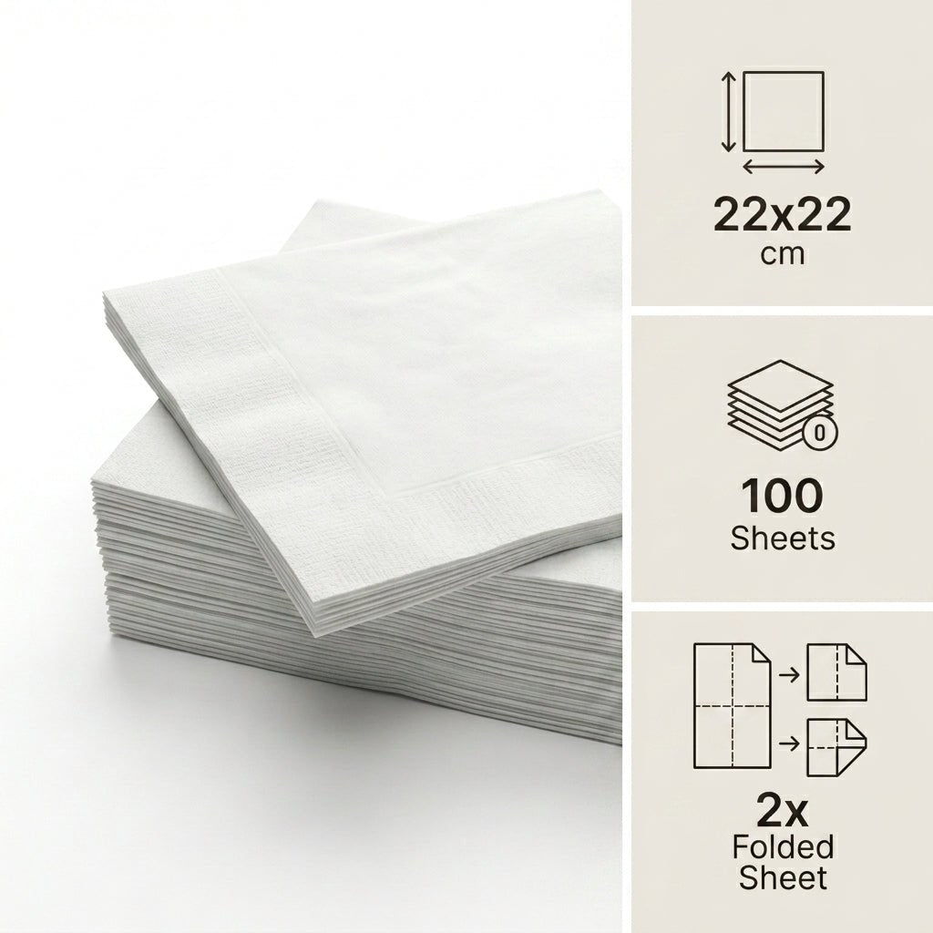 Coffee Napkins 22x22 cm | 100 Sheets 2x Folded Soft Tissue Napkins for Coffee, Tea, Café, Home & Office Use - Little Hygiene