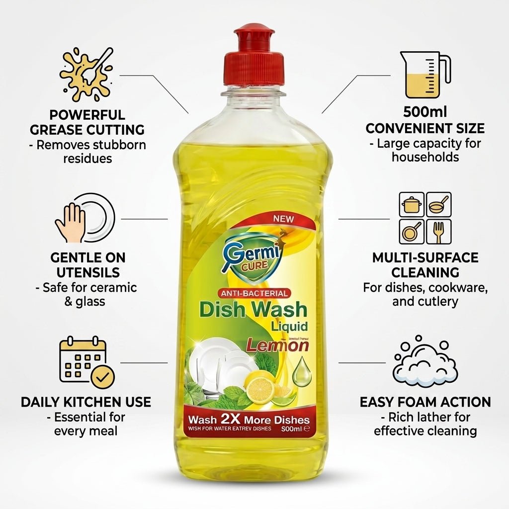 Dish Wash Liquid 500ml Lemon | Powerful Kitchen Cleaning Liquid for Daily Dishwashing - Little Hygiene