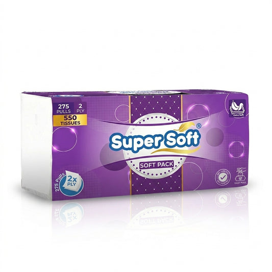 Premium Super Soft Softpack Tissue | 275 x 2 Ply (550 Tissues) | 20x20cm Large Size | 100% Pulp Fresh Paper | Everyday Gentle Use