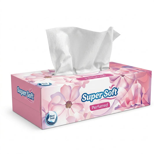 Premium Super Soft Perfumed Tissue Box | 100 Sheets 2 Ply | 100% Pulp Fresh Paper | Gentle Everyday Use | Compact 17x20cm Pack