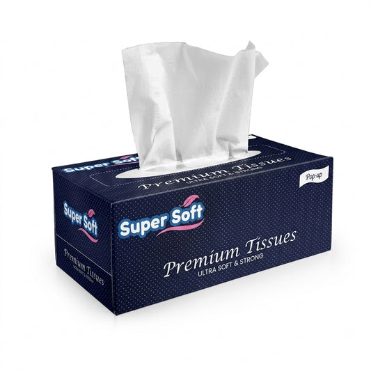 Premium Super Soft Pop Up Tissue Box | 150 Sheets 2 Ply | 100% Pulp Fresh Paper | Soft Everyday Use | Large 15x20cm Tissue Size