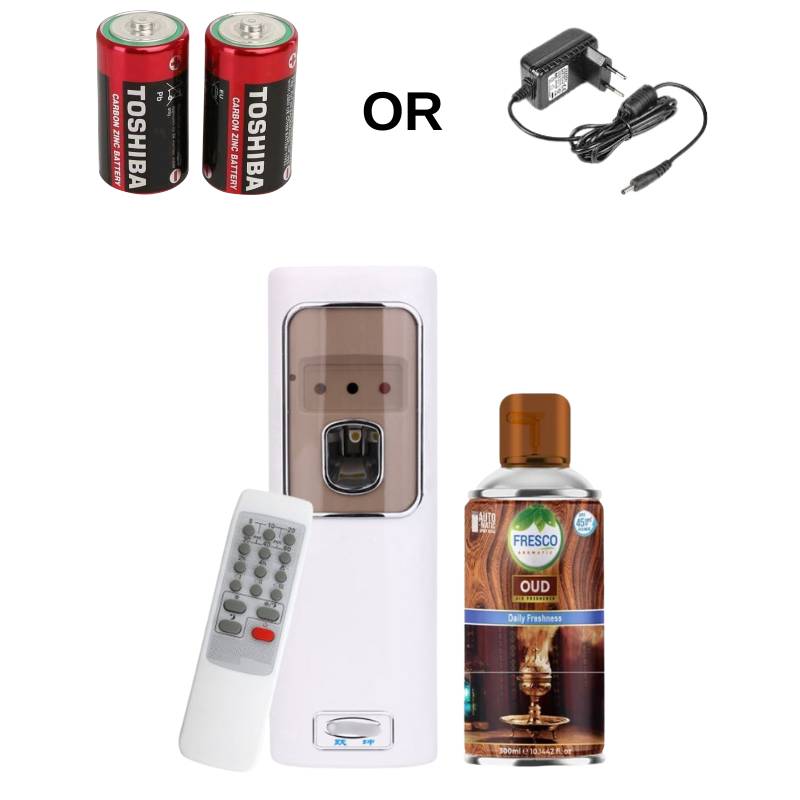 Automatic Air Freshener Dispenser with Remote, Adapter & Refill – Dual Power Spray Machine - Little Hygiene
