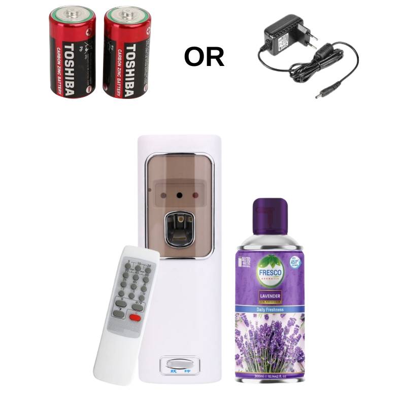 Automatic Air Freshener Dispenser with Remote, Adapter & Refill – Dual Power Spray Machine - Little Hygiene
