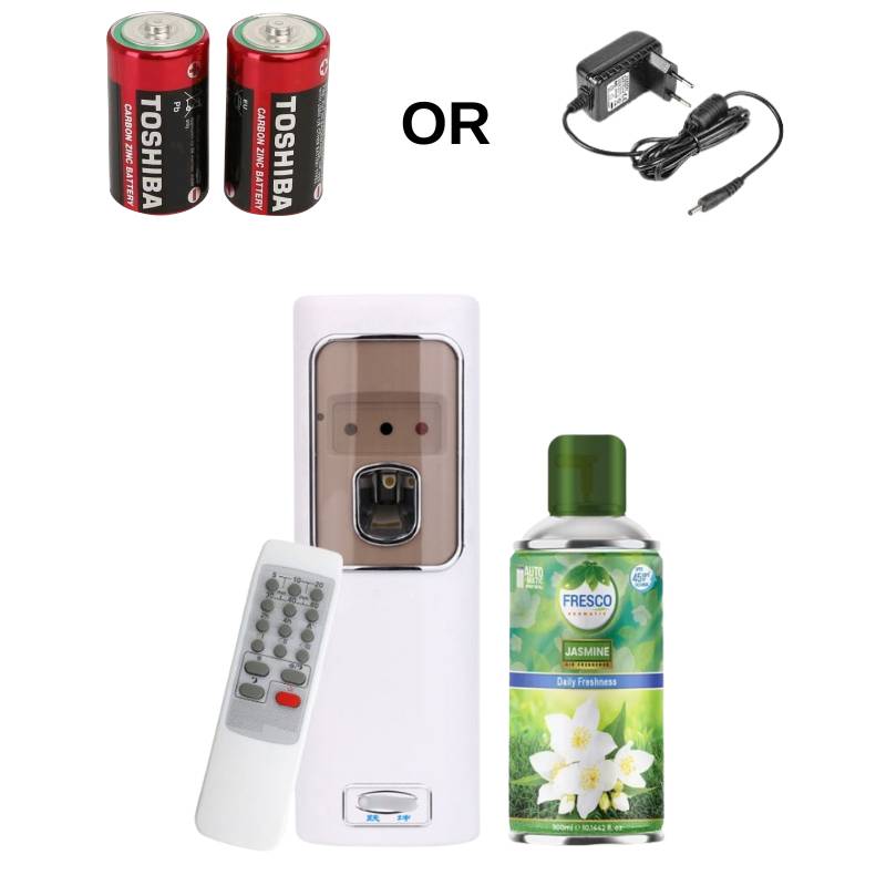 Automatic Air Freshener Dispenser with Remote, Adapter & Refill – Dual Power Spray Machine - Little Hygiene