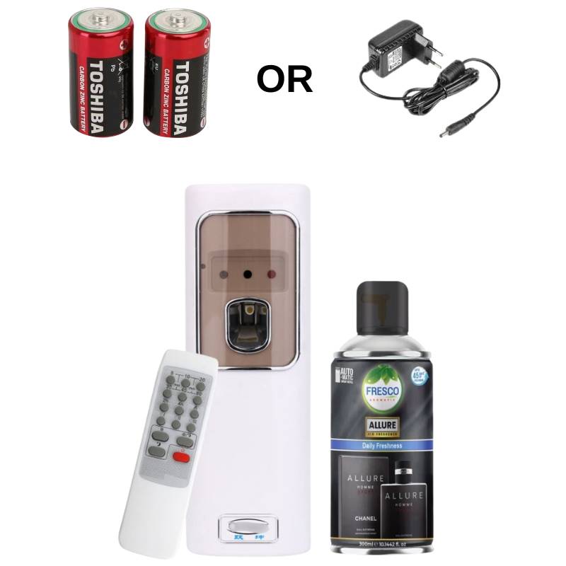 Automatic Air Freshener Dispenser with Remote, Adapter & Refill – Dual Power Spray Machine - Little Hygiene