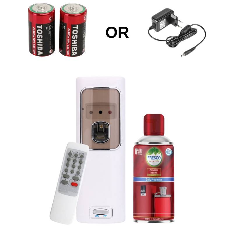 Automatic Air Freshener Dispenser with Remote, Adapter & Refill – Dual Power Spray Machine - Little Hygiene