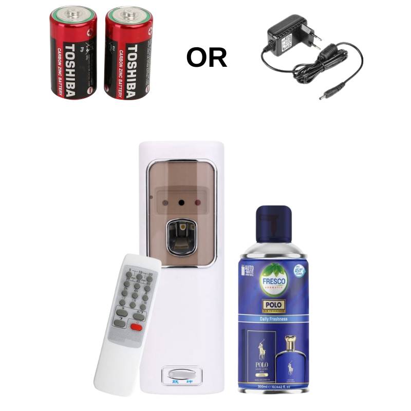 Automatic Air Freshener Dispenser with Remote, Adapter & Refill – Dual Power Spray Machine - Little Hygiene
