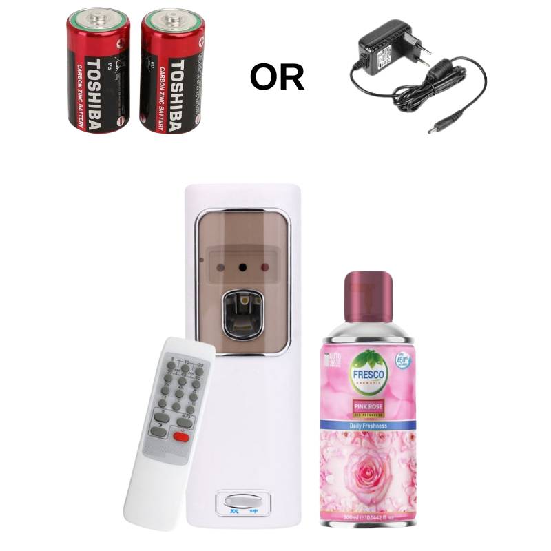 Automatic Air Freshener Dispenser with Remote, Adapter & Refill – Dual Power Spray Machine - Little Hygiene