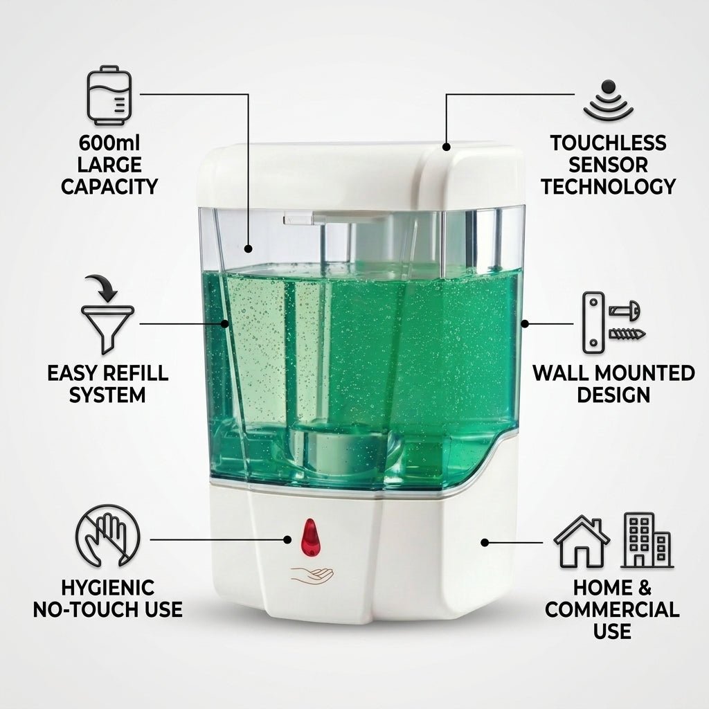 Automatic Touchless Soap Dispenser 600ml | Hygienic Wall Mounted Sanitizer & Liquid Dispenser - Little Hygiene