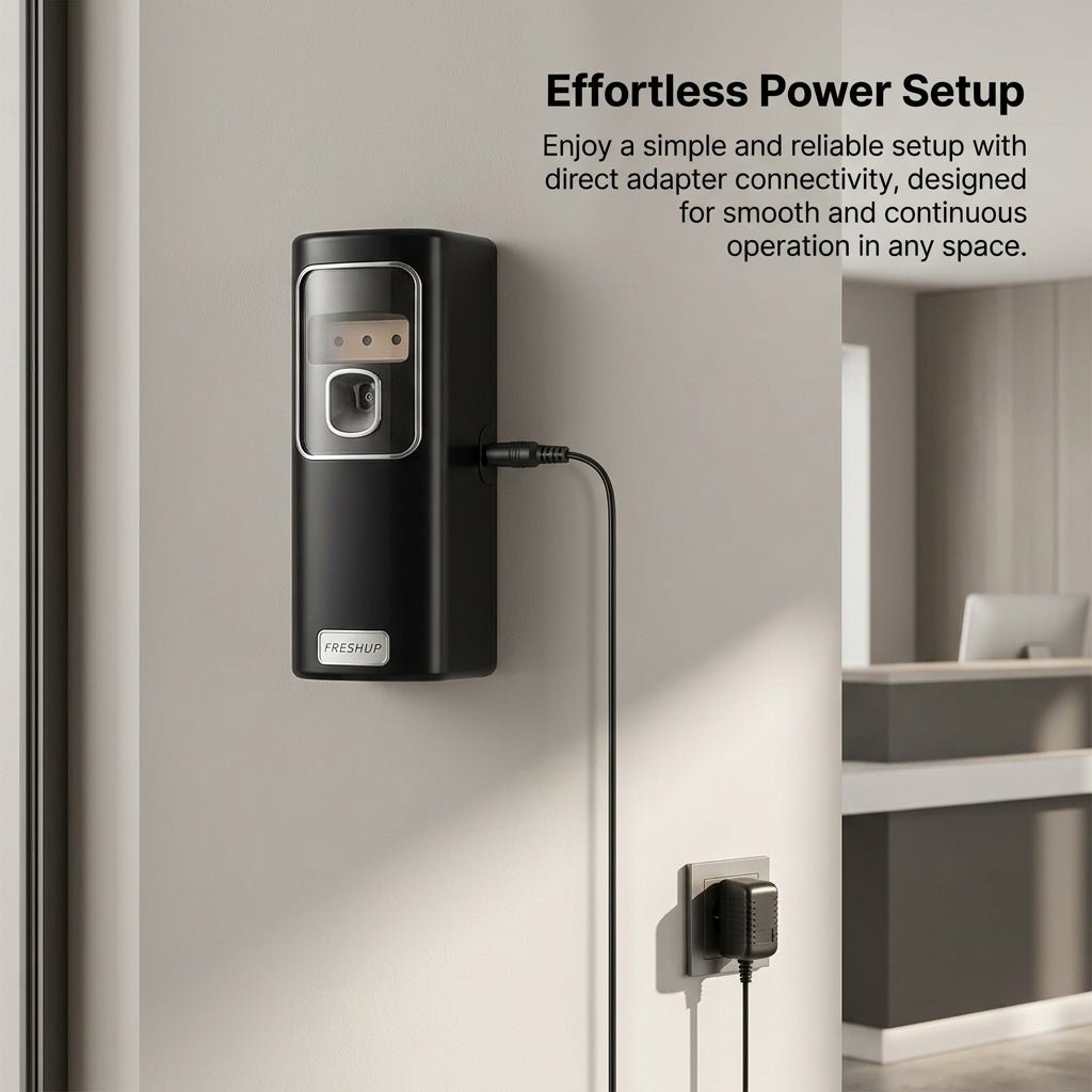 Black Automatic Air Freshener Dispenser with Remote, Adapter & Refill – Dual Power Spray Machine - Little Hygiene
