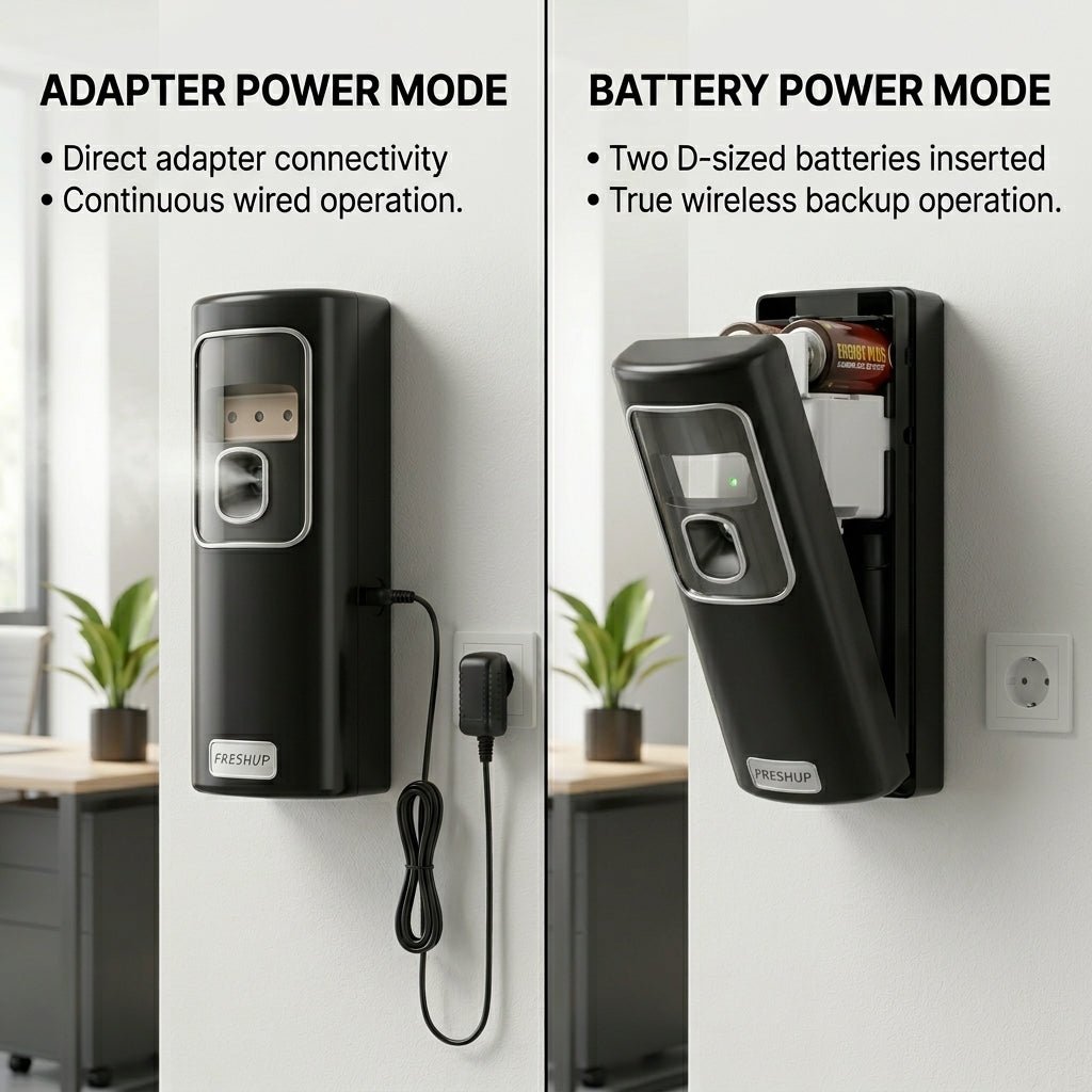 Black Automatic Air Freshener Dispenser with Remote, Adapter & Refill – Dual Power Spray Machine - Little Hygiene