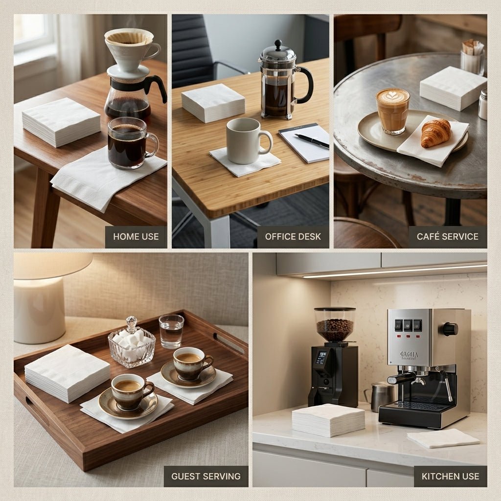 Coffee Napkins 22x22 cm | 100 Sheets 2x Folded Soft Tissue Napkins for Coffee, Tea, Café, Home & Office Use - Little Hygiene