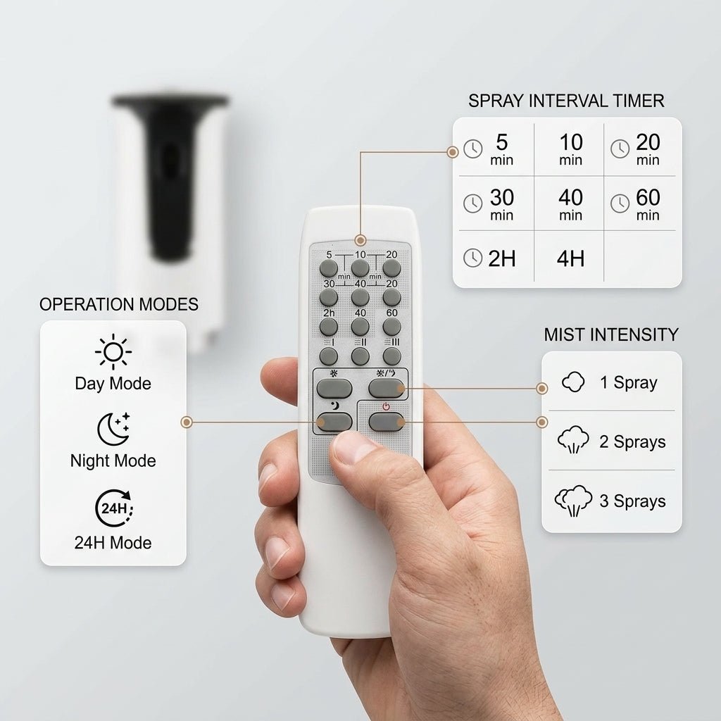 Premium LED Remote Control Automatic Air Freshener Dispenser with Free Air Freshener 300ml - Little Hygiene