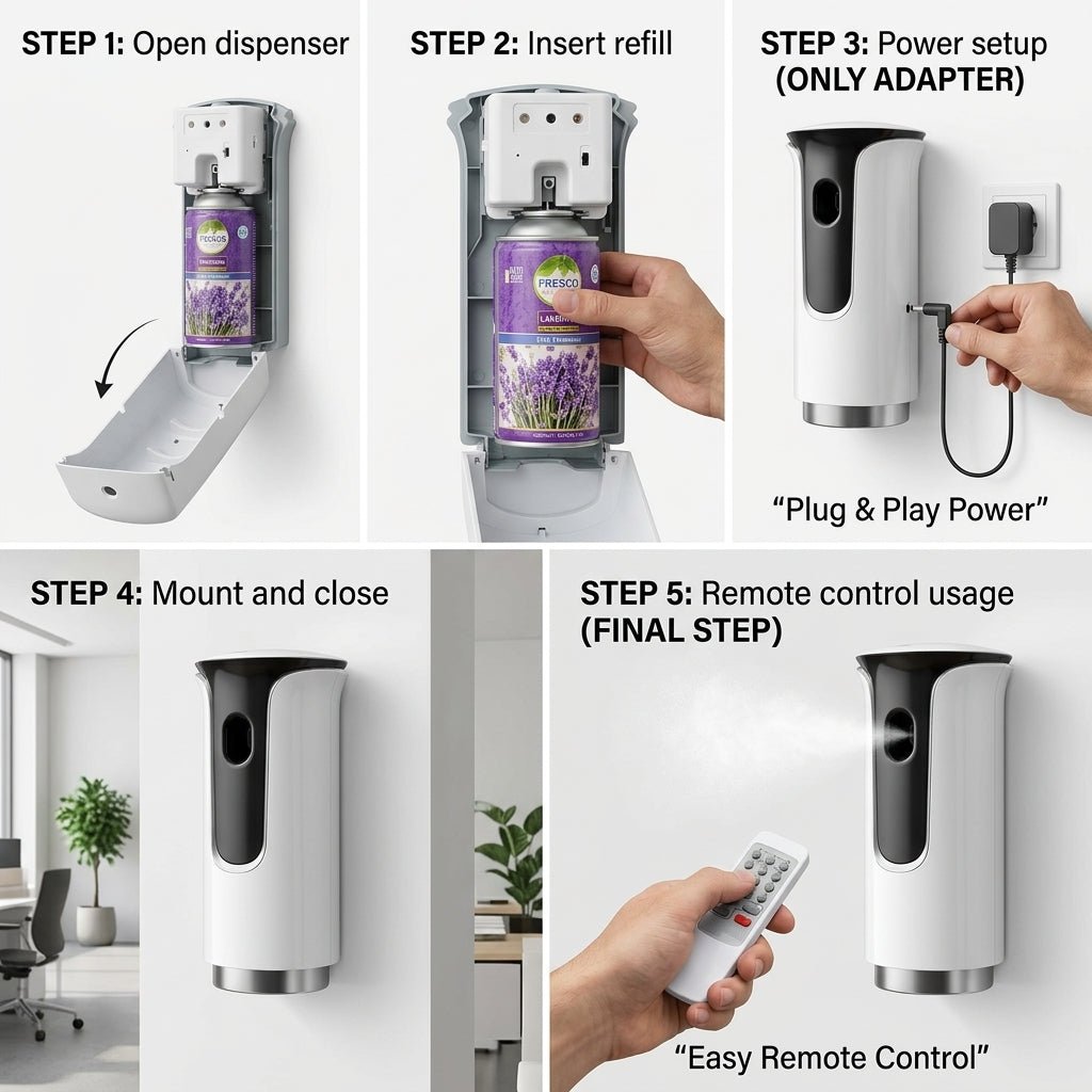 Premium LED Remote Control Automatic Air Freshener Dispenser with Free Air Freshener 300ml - Little Hygiene