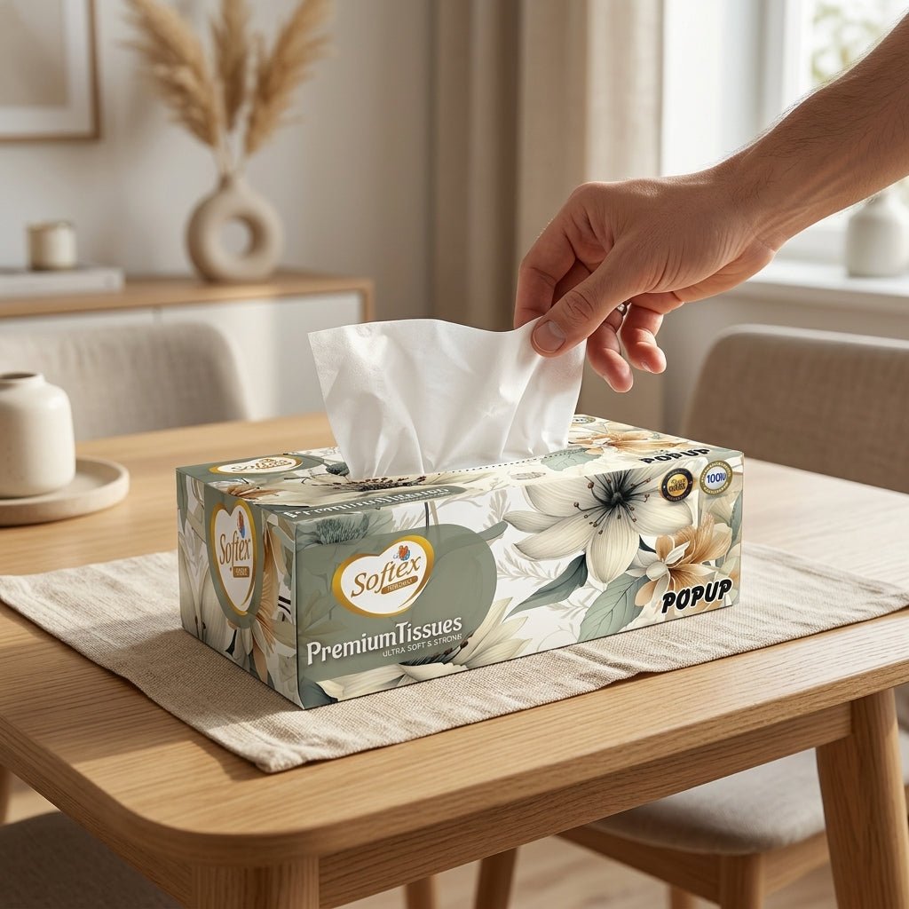 Premium Pop - Up Tissue Box | 150 Sheets 2 Ply | Recycled Paper | Bux Board Pack | Everyday Home and Office Use - Little Hygiene