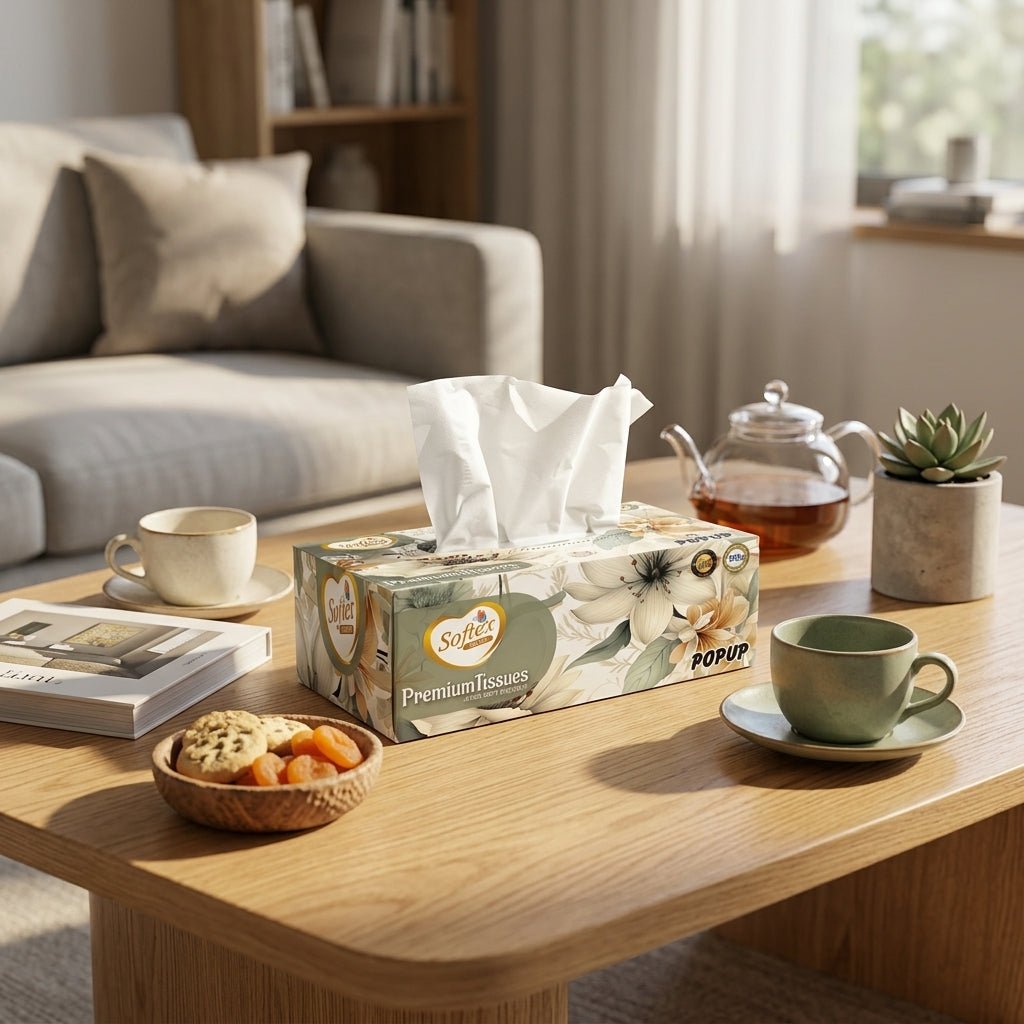 Premium Pop - Up Tissue Box | 150 Sheets 2 Ply | Recycled Paper | Bux Board Pack | Everyday Home and Office Use - Little Hygiene