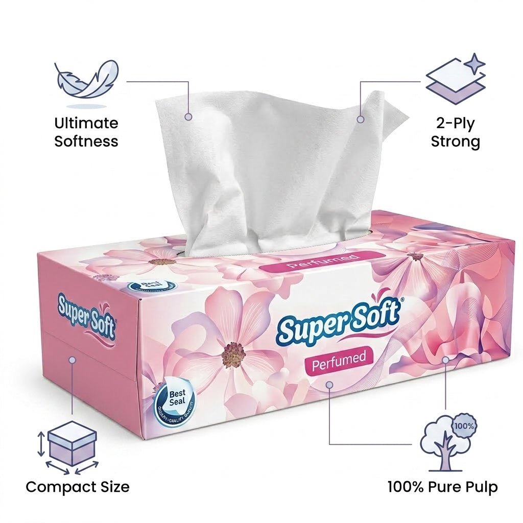 Premium Super Soft Perfumed Tissue Box | 100 Sheets 2 Ply | 100% Pulp Fresh Paper | Gentle Everyday Use | Compact 17x20cm Pack - Little Hygiene