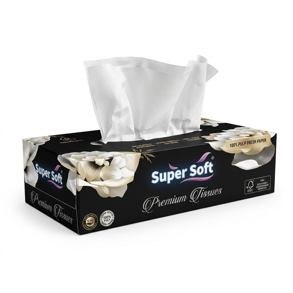 Premium Super Soft Supreme Pop Up Tissue Box | 100 Sheets 2 Ply | 100% Pulp Fresh Paper | Large 17x20cm Size | Everyday Use Compact Pack - Little Hygiene