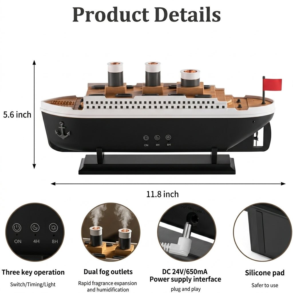 Remote Control Ship Aroma Diffuser | Free 25ml Fragrance for a Relaxing & Colorful Ambience - Little Hygiene