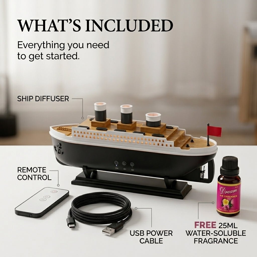 Remote Control Ship Aroma Diffuser | Free 25ml Fragrance for a Relaxing & Colorful Ambience - Little Hygiene