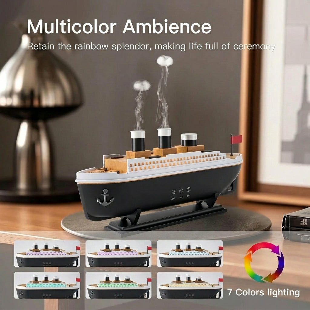 Remote Control Ship Aroma Diffuser | Free 25ml Fragrance for a Relaxing & Colorful Ambience - Little Hygiene