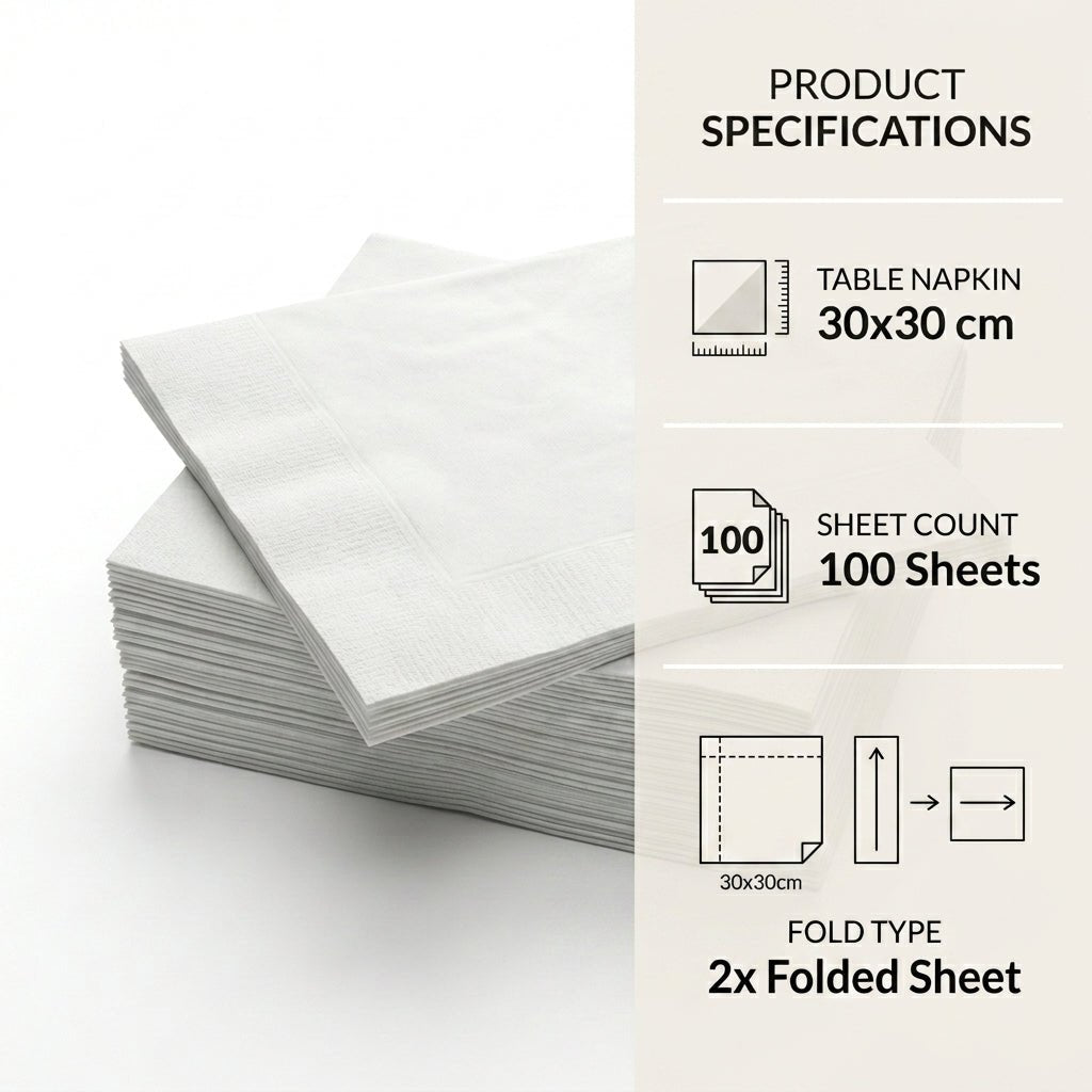 Table Napkins 30×30 cm | 100 Sheets 2x Folded Soft Tissue | Ideal for Dining, Guests, Restaurants & Daily Home Use - Little Hygiene