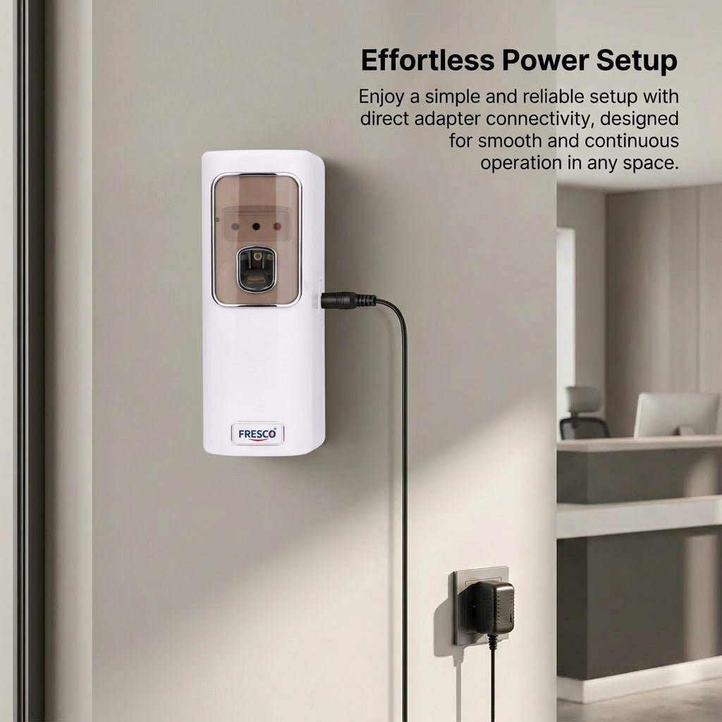 White Automatic Air Freshener Dispenser with Remote, Adapter & Refill – Dual Power Spray Machine - Little Hygiene