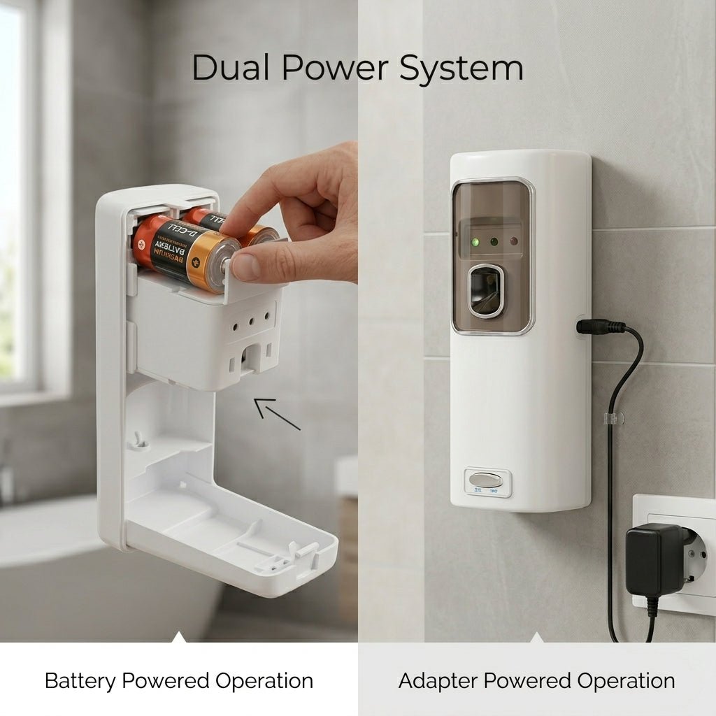 White Automatic Air Freshener Dispenser with Remote, Adapter & Refill – Dual Power Spray Machine - Little Hygiene
