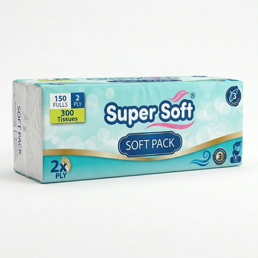 Premium Super Soft Softpack Tissue | 150 x 2 Ply (300 Tissues) | 15x20cm Compact Size | Premium Quality Paper | Everyday Gentle Use